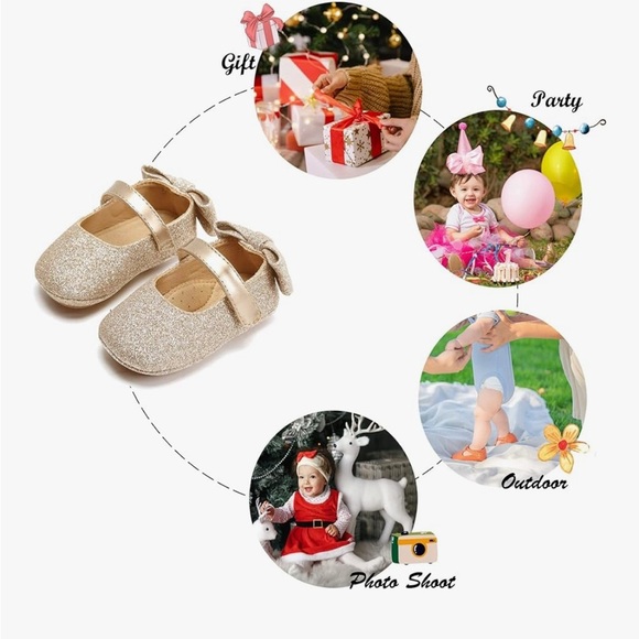 Gold Glitter Kids Shoes with Bow 061 - Picture 5 of 5